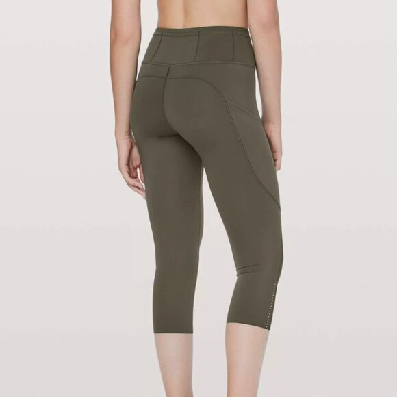Lululemon Fast Free Crop II *Nulux 19" Olive Crop Leggings - Picture 2 of 6